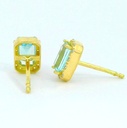 PENDIENTES OCTOGONO 5x3 AGUA MARINA SEMIPRECIOSA 7MM.PRESION