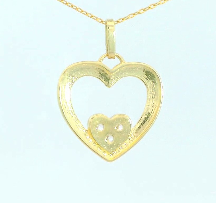 COLGANTE DOS CORAZONES CON CIRCONITAS.14x13MM. 9KILATES