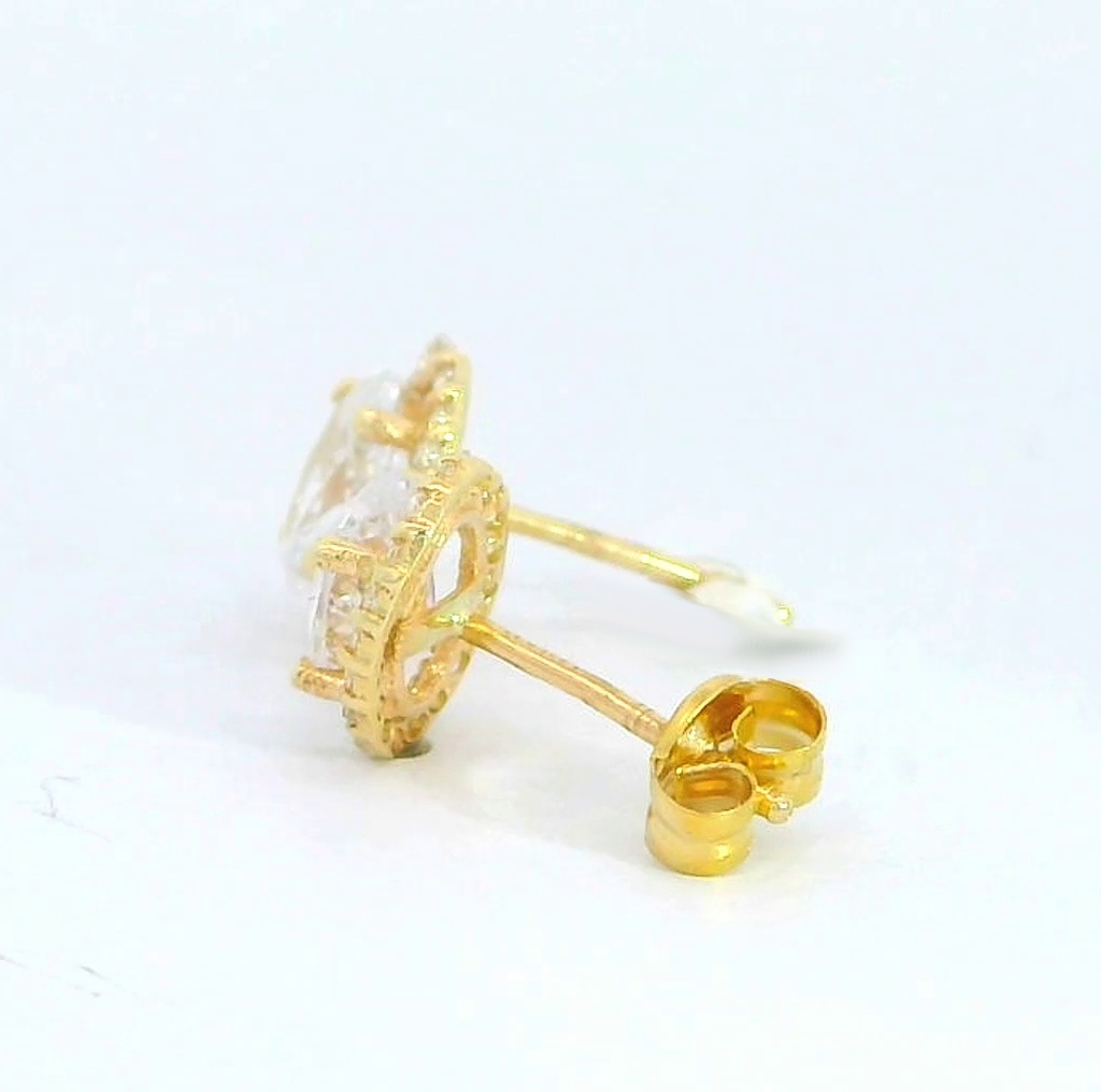 PENDIENTES CUAJO OVAL CON CIRCONITAS. 10MM. PRESION.9K