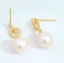PENDIENTES CIRCONITAS Y PERLA CULTIVADA 7MM.9 KILATES