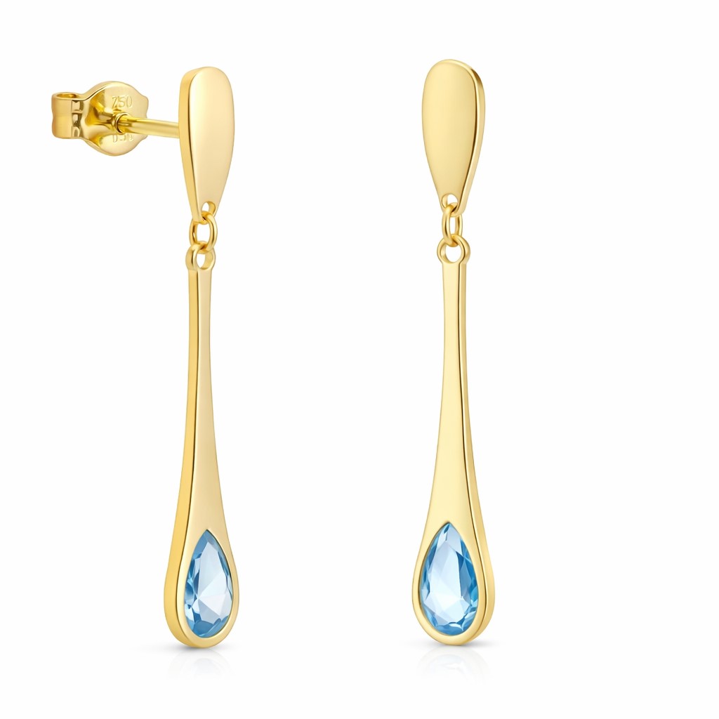 PENDIENTES LARGOS 24MM LISO CON 1 PIEDRA EN COLOR AGUA MARINA