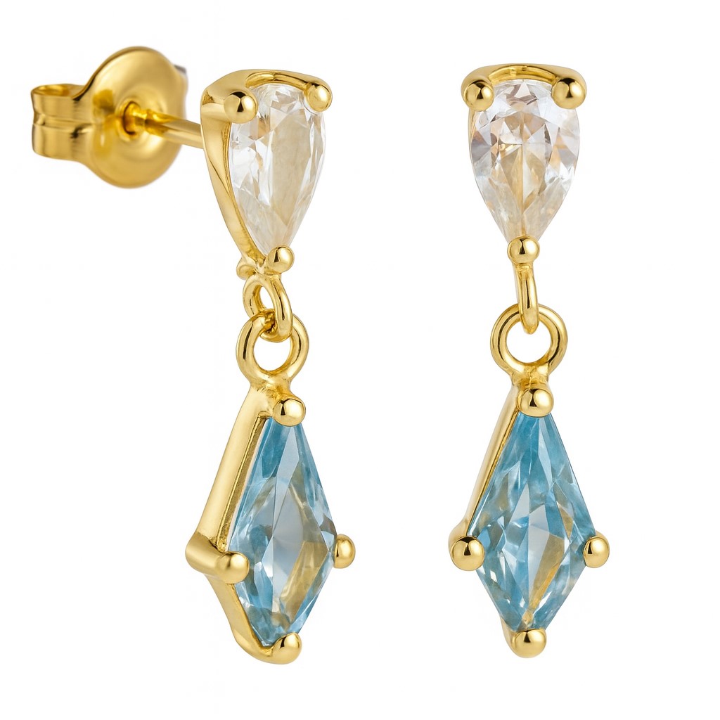 PENDIENTES COMETA PIEDRA COLOR AGUAMARINA DE 7x4MM.12MM.