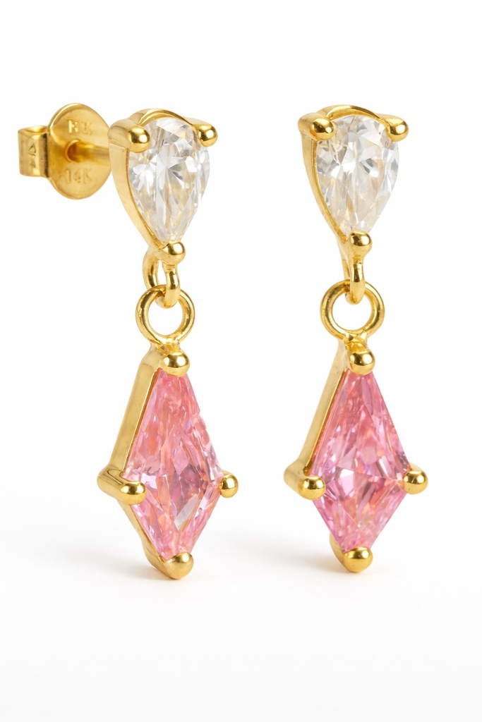 PENDIENTES COMETA PIEDRA ROSA DE 7x4MM.12MM.