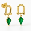 PENDIENTES ESLABON COMETA PIEDRA COLOR ESMERALDA DE 7x4MM.11MM.