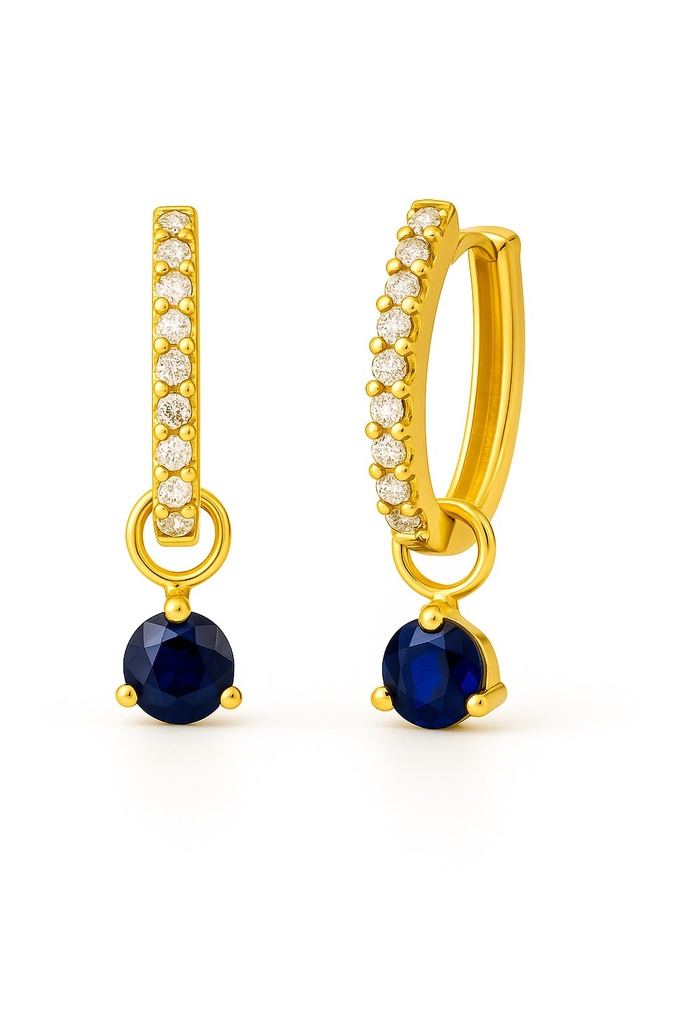 3MM SAPPHIRE AND CZ HUGGIES HOPP EARRINGS.17x1'5MM.