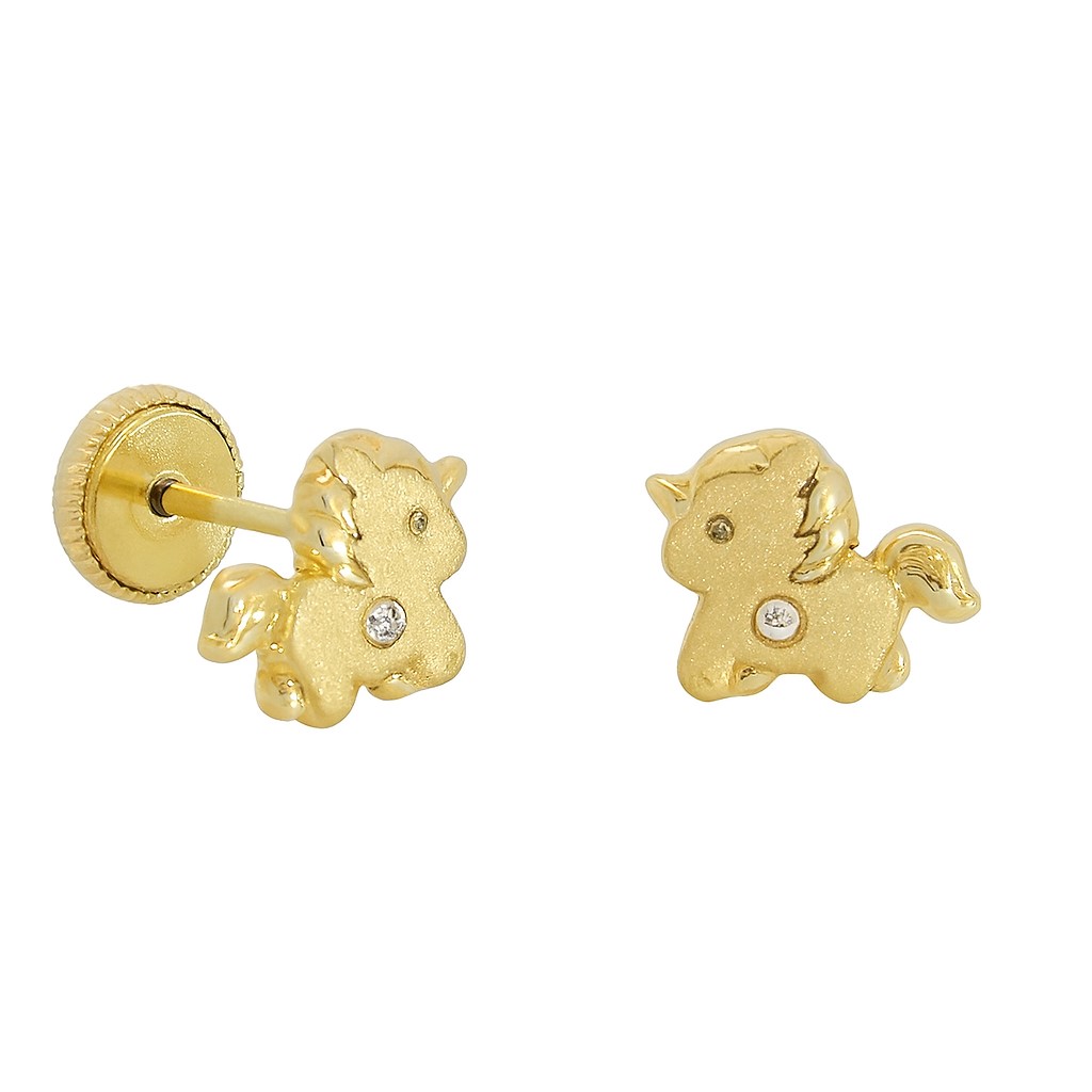 PENDIENTES UNICORNIO SATINADO CON CIRCONITA.6x8MM.