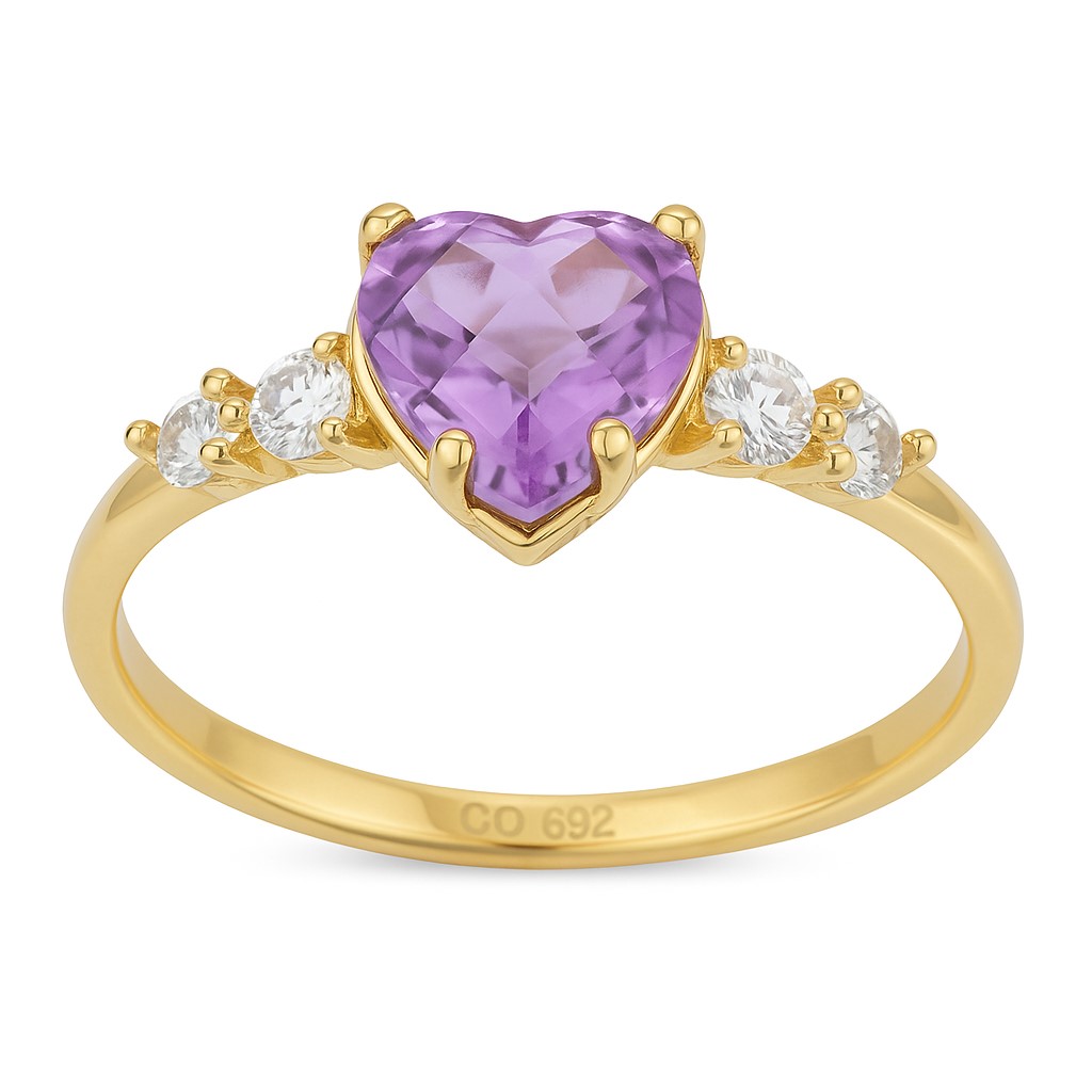 6x6MM HEART SHAPED AMETHYST RING.