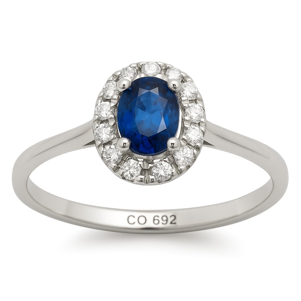 5x4MM(0.25 CT) OVAL SAPPHIRE RING WITH H-SI DIAMONDS(0.12 CT TW)