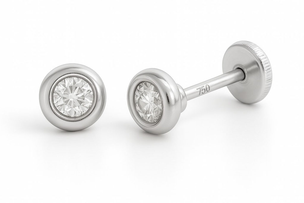PENDIENTES CHATON CIRCONITA DE  3MM. ORO BLANCO.PRESION.