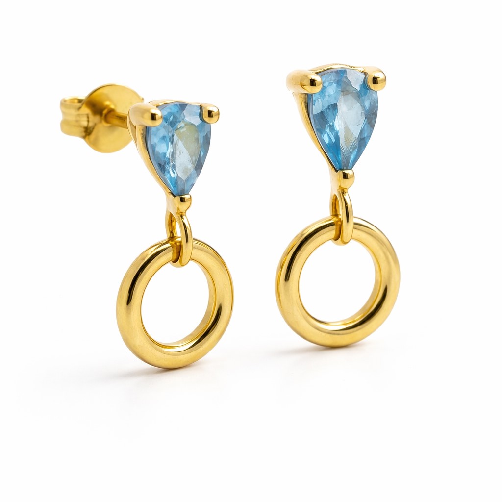 PENDIENTES LARGOS CON PIEDRA EN COLOR AGUA MARINA