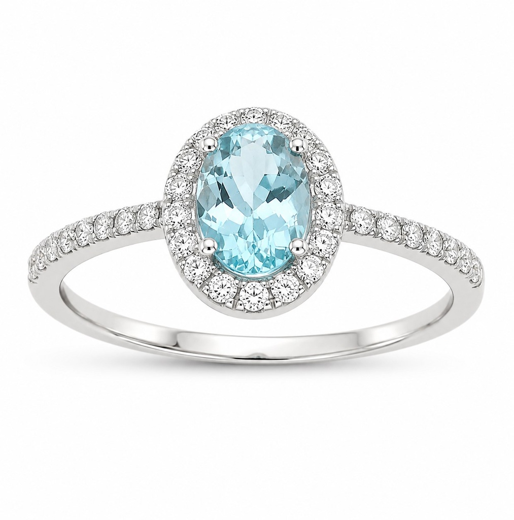 SORTIJA  BRILLANTES DI 20 RD VSI H 0.18 4 RD 0.023 DI 6 RD 0.043 1 AGUA MARINA 0.42 CT.0.22 CT TW