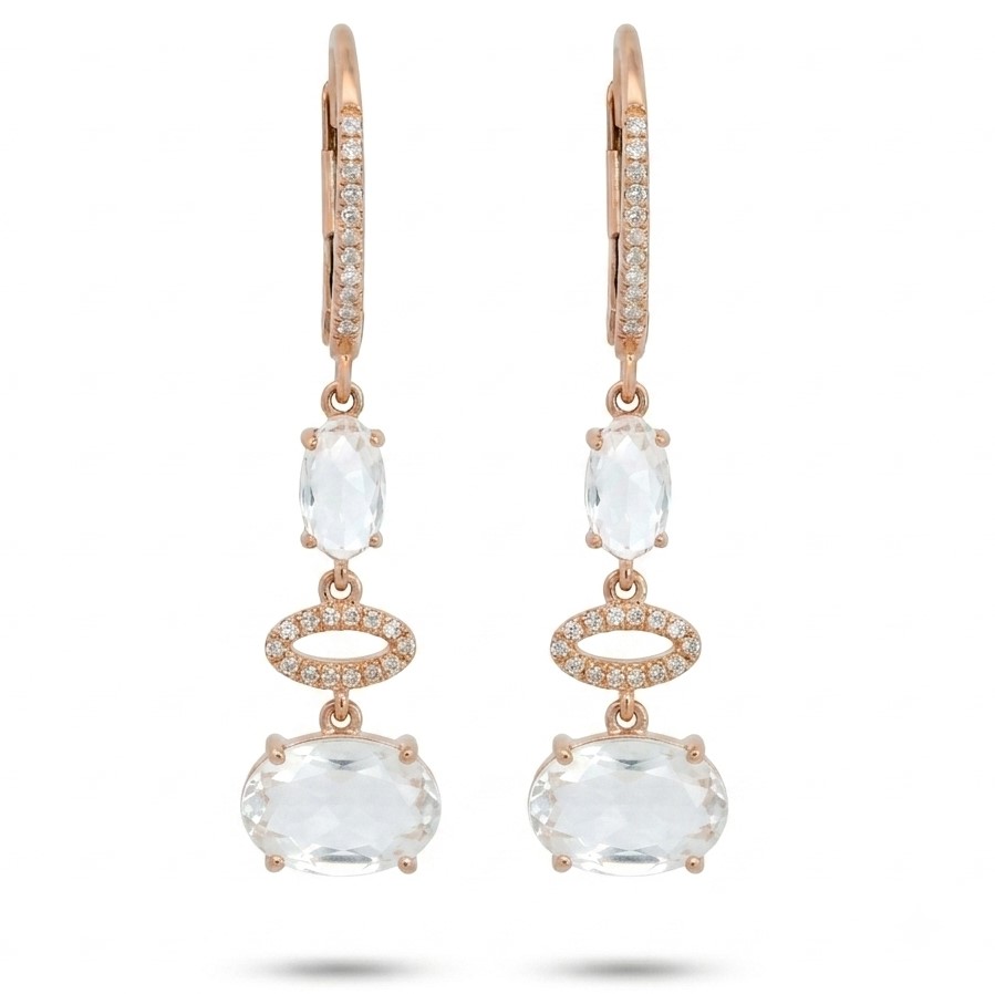 PENDIENTES ORO ROSA  BRILLANTES Di 50 RD 0.12 CT.TW TOPACIO 4MM.