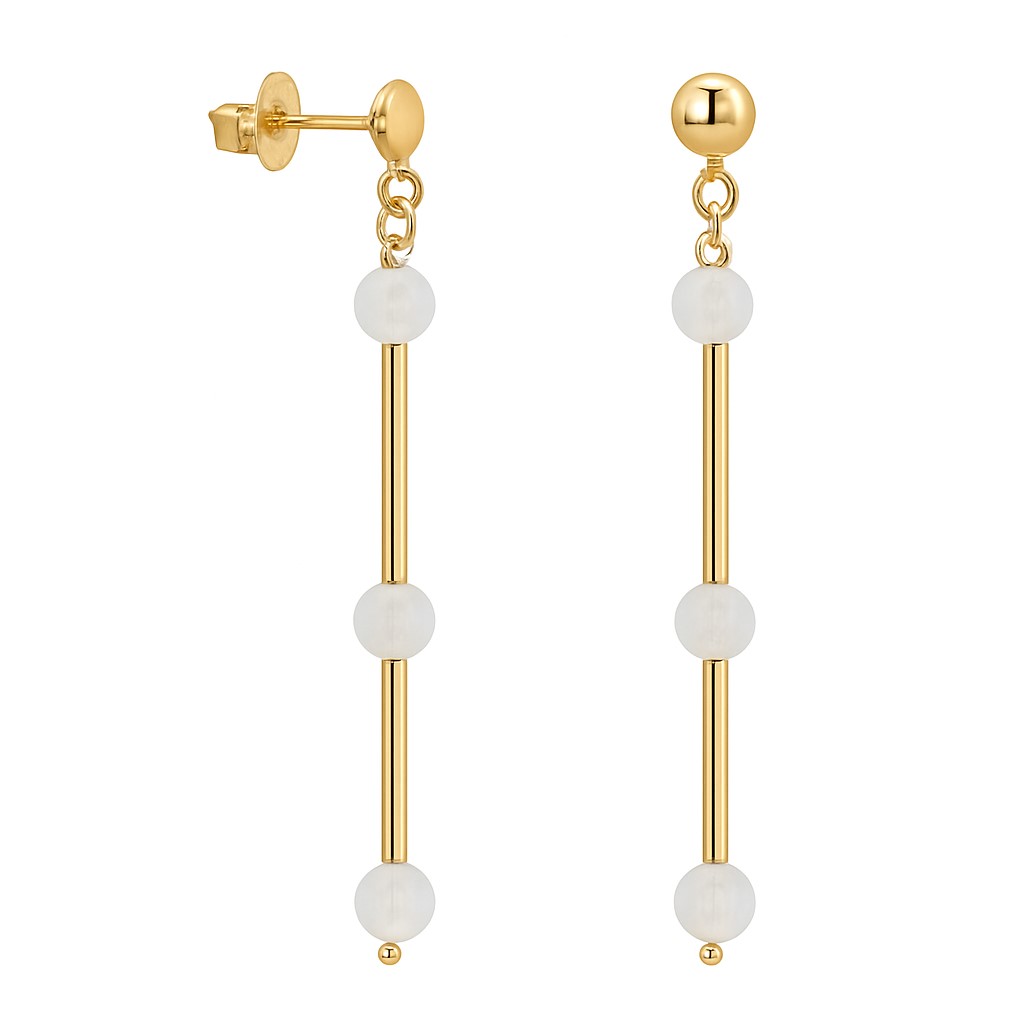 GOLD TUBES AND MOONSTONE DANGLING EARRINGS