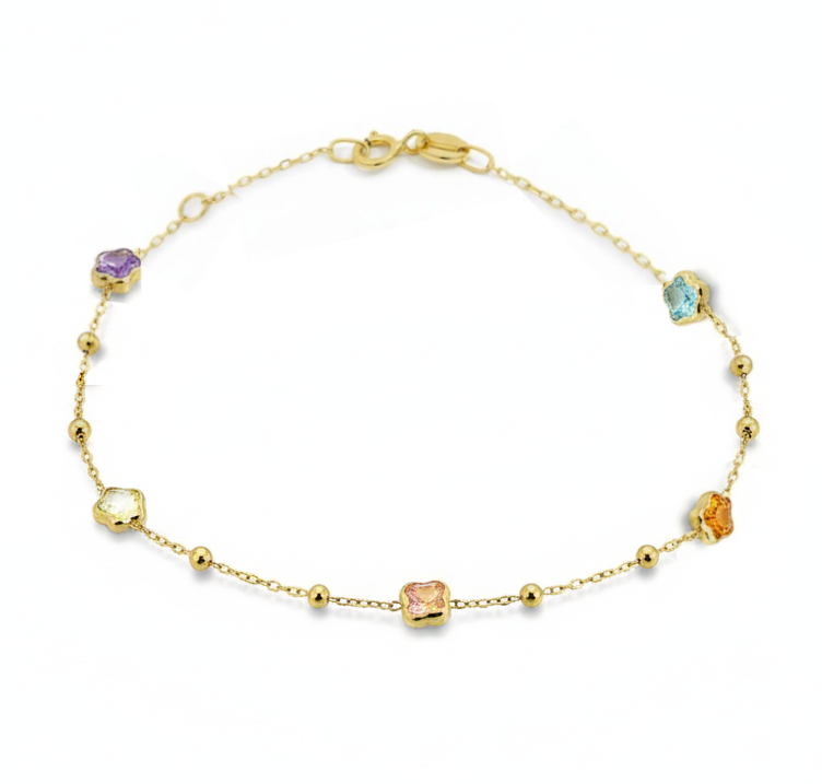 PULSERA BOLAS Y CIRCONITAS MARGARITAS DE COLOR .17CM