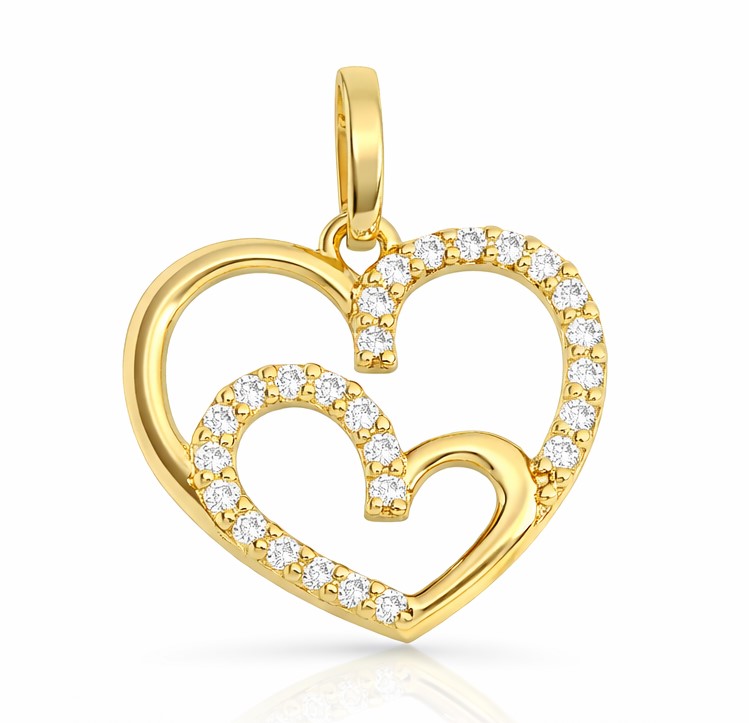 DOUBLE HEART PENDANT.12x14MM.9 KARAT