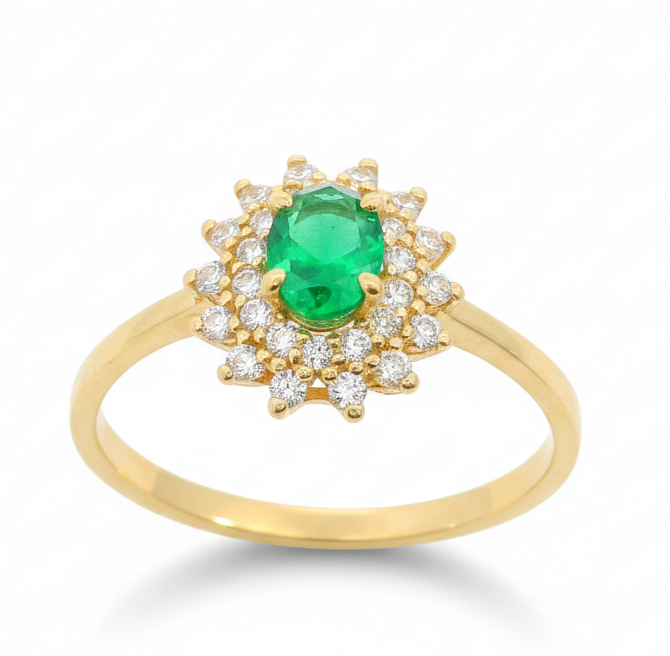 SORTIJA CIRCONITA OVAL COLOR ESMERALDA 5x4MM.9KILATES