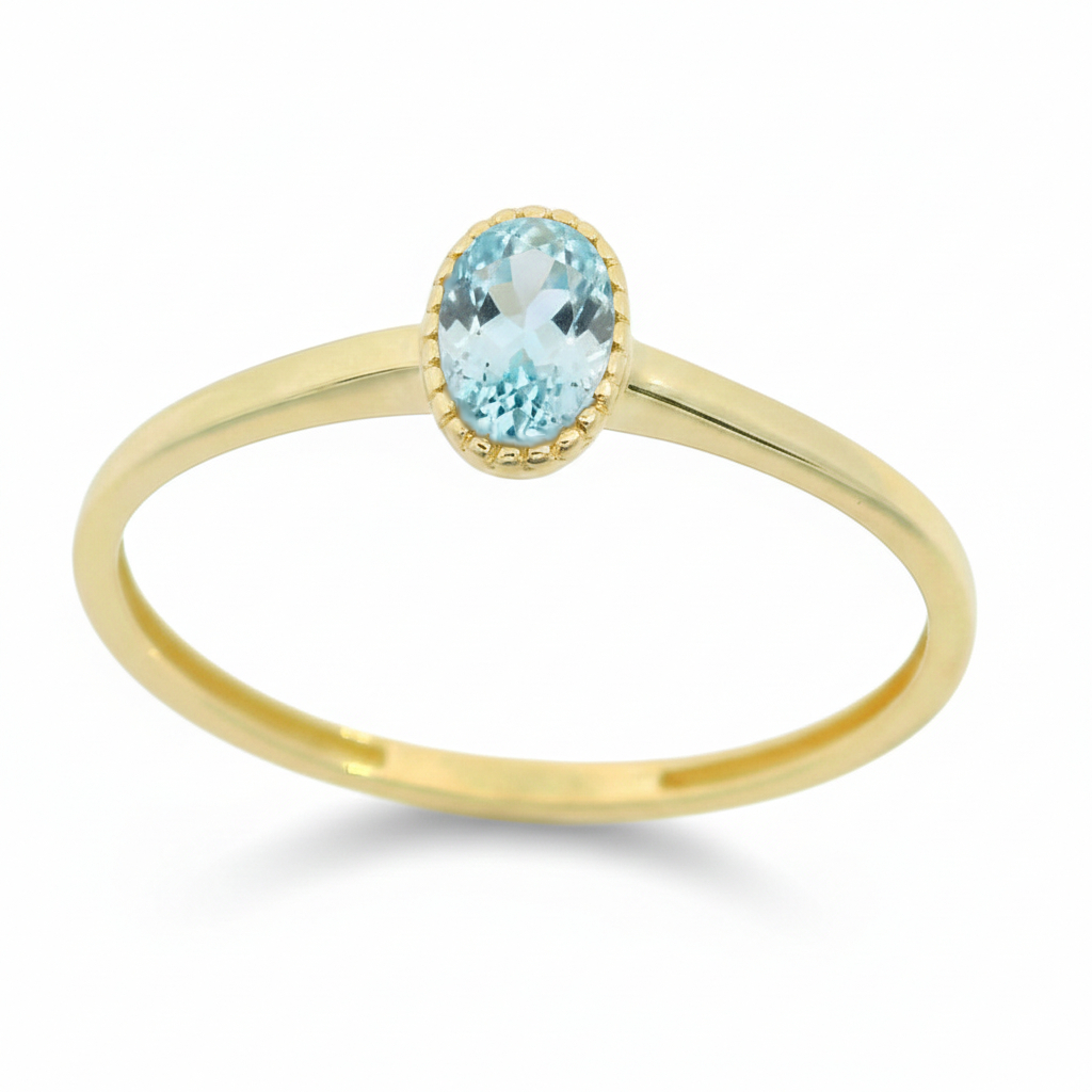 SORTIJA OVAL 6x4MM COLOR AGUAMARINA.9 KILATES