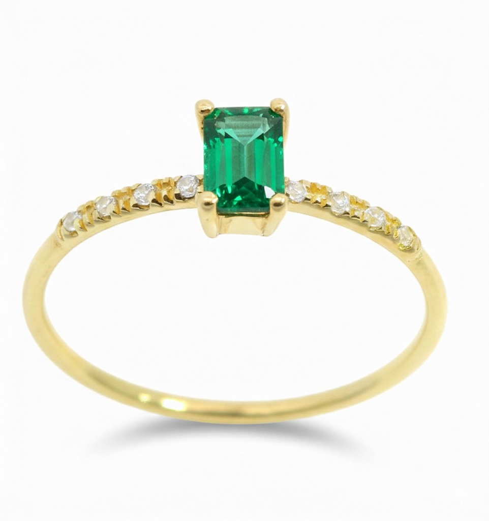 SORTIJA NANO ESMERALDA DE 5x3MM RECTANGULAR Y CIRCONITAS.9 KILATES