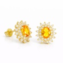 PENDIENTES CUAJO CIRCONITAS Y NANO CITRINO DE 5x4MM.9 KILATES