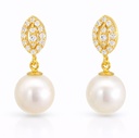 PENDIENTES CIRCONITAS Y PERLA CULTIVADA DE 7MM.9 KILATES