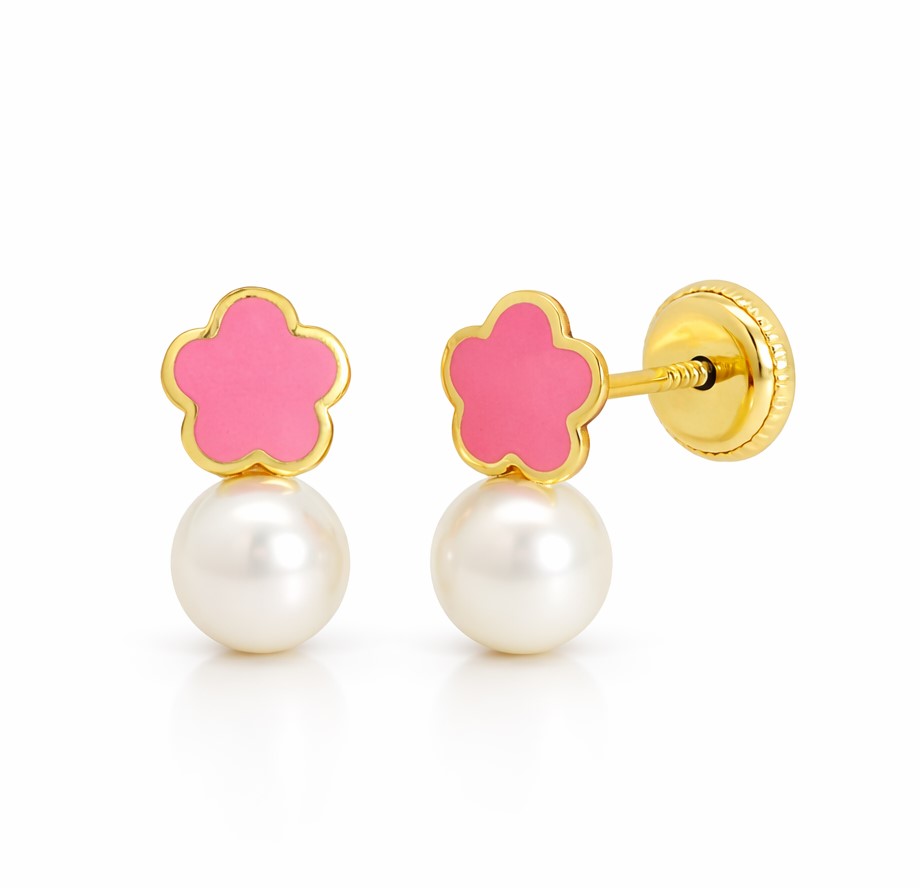 4MM PEARL AND ENAMEL KID EARRINGS