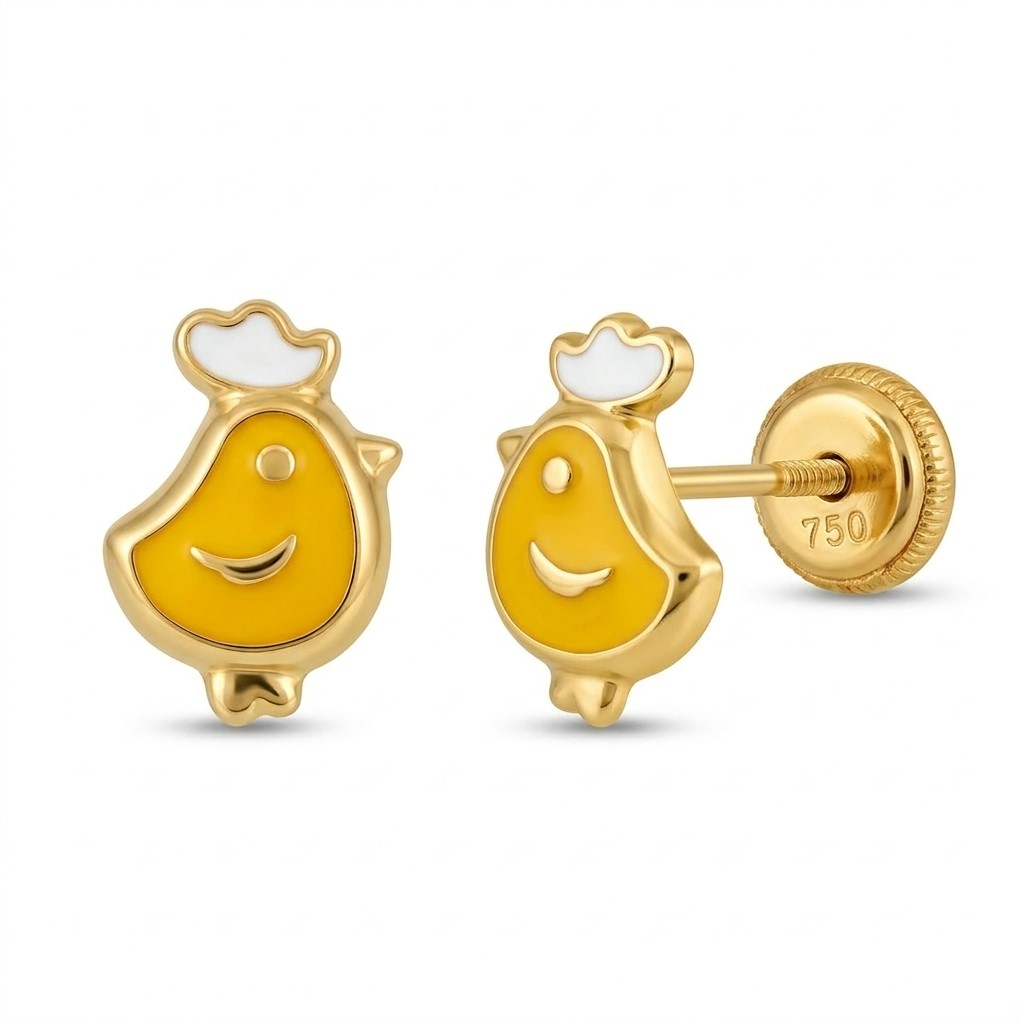 PENDIENTES POLLITO ESMALTE ESPALDA FORRADA.ROSCA.6MM