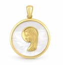 16MM ROUND MOTHER OF PEARL VIRGIN MEDAL.9 KARAT
