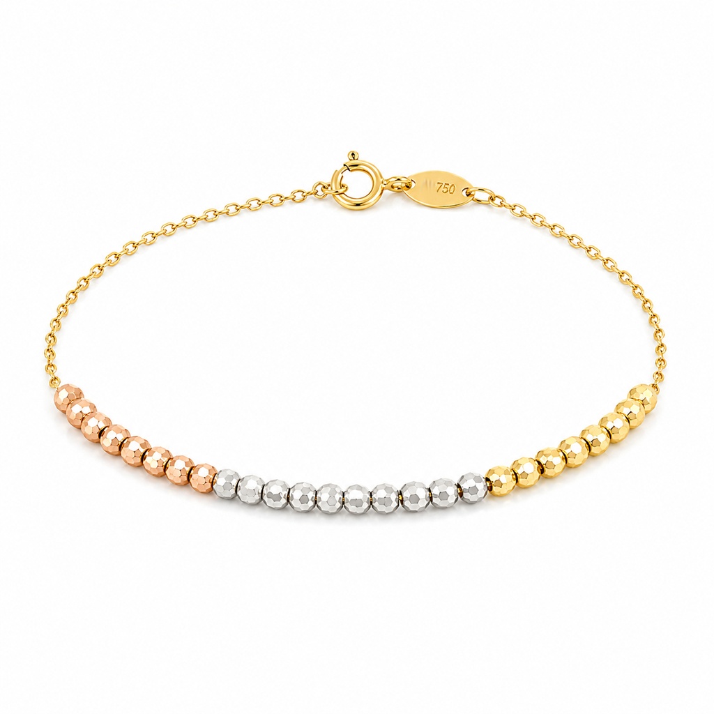 PULSERA BOLAS TALLADAS TRICOLOR .9KILATES
