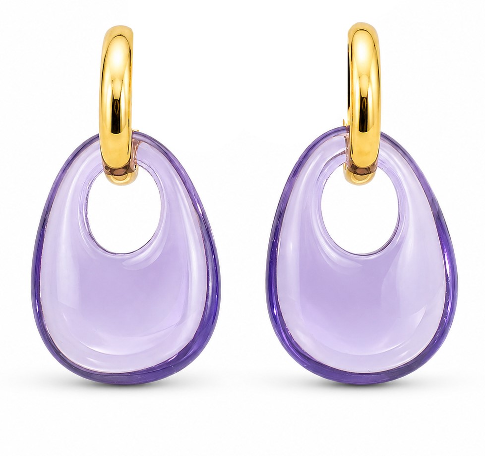 9 KARAT GOLD DANGLING EARRINGS.AMETHIST COLOR.24MM