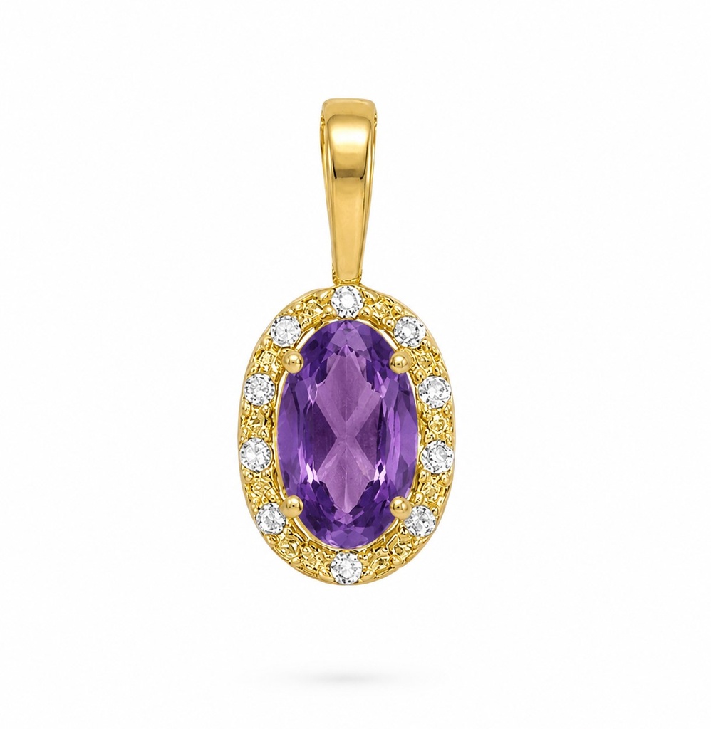 5x3MM OVAL AMETHIST AND CZ PENDANT
