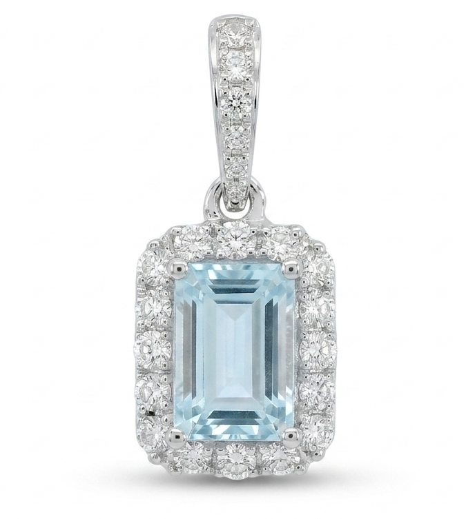 COLGANTE CUADRADO AGUA MARINA  6x4MM(0.45 CT)Y BRILLANTES DI 22 RD 0.15  CT TW