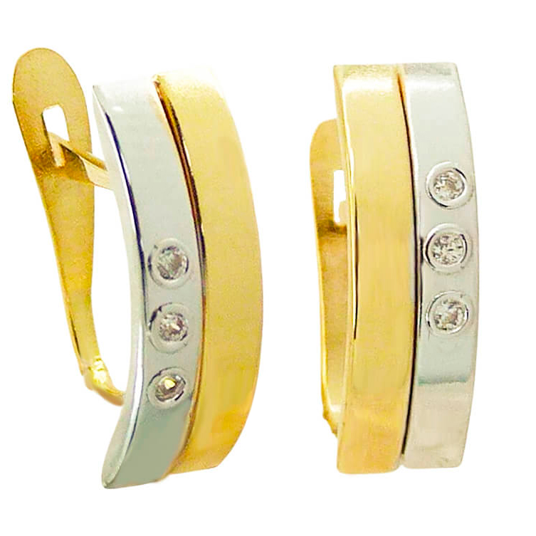 14x5MM TWO TONE LEVERBACK EARRINGS.