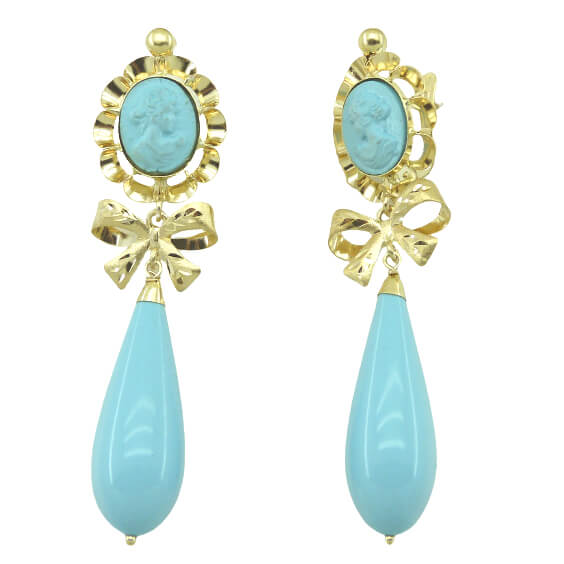 PENDIENTES ARQUILLO 10x8MM COLOR TURQUESA CON LAZO.CATALAN