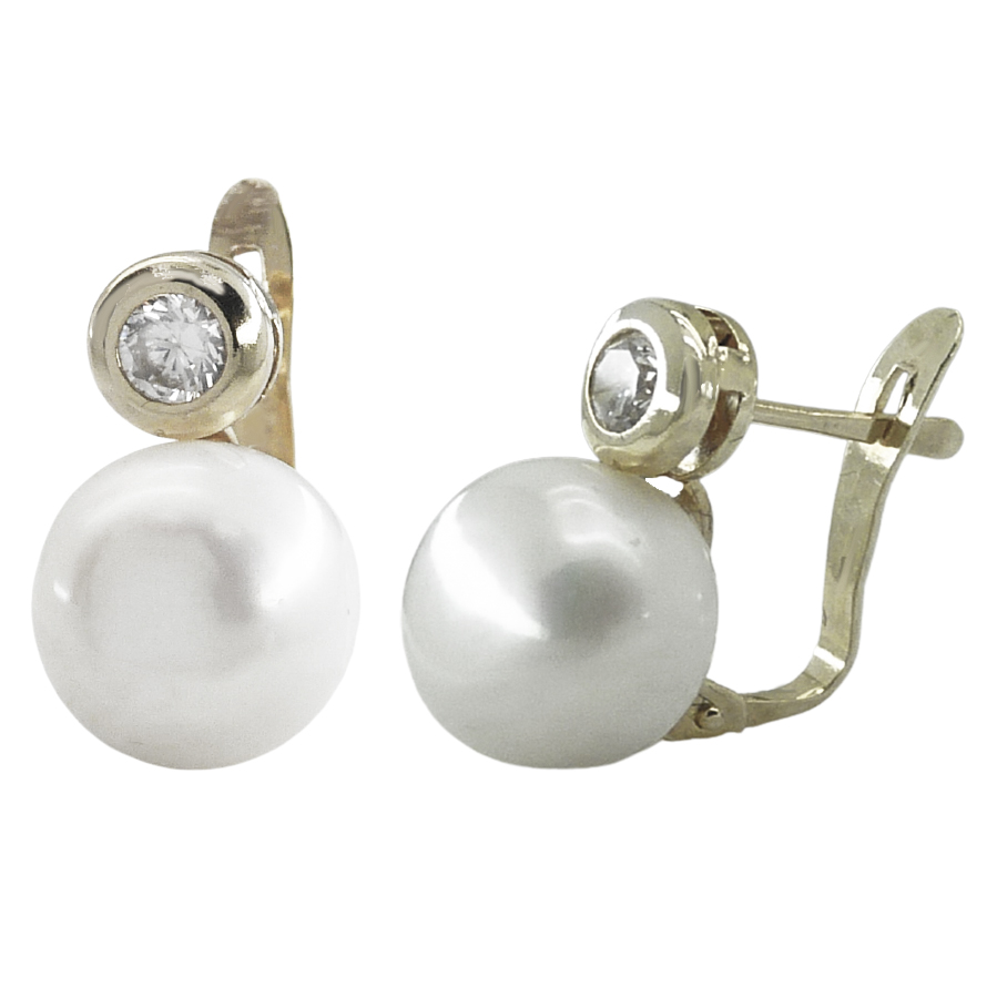 PENDIENTES CHATON ORO BLANCO 3MM Y PERLA BOTON 10MM.CATALAN Perla Cultivada