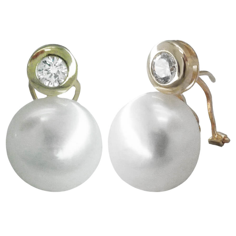 PENDIENTES CHATON ORO BLANCO 4MM Y PERLA 12MM.OMEGA Perla Cultivada
