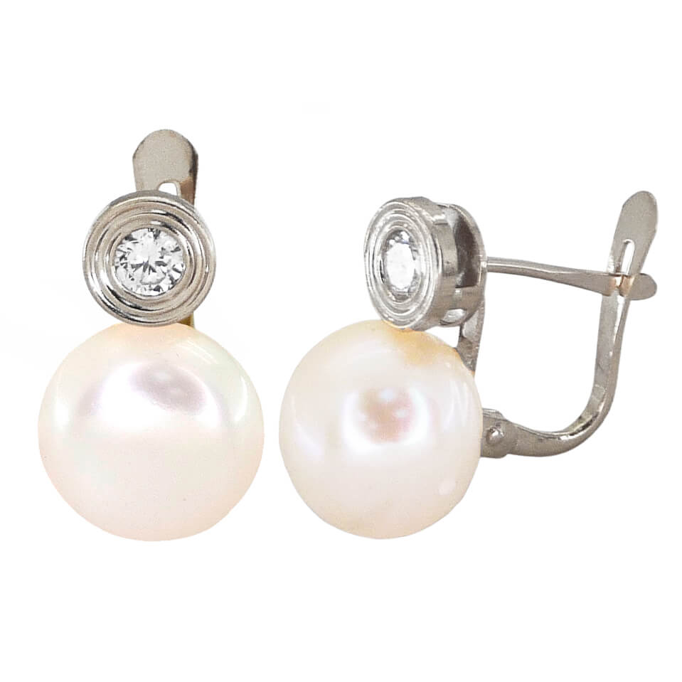 PENDIENTES CHATON ORO BLANCO 6MM Y PERLA BOTON 10MM. Perla Cultivada