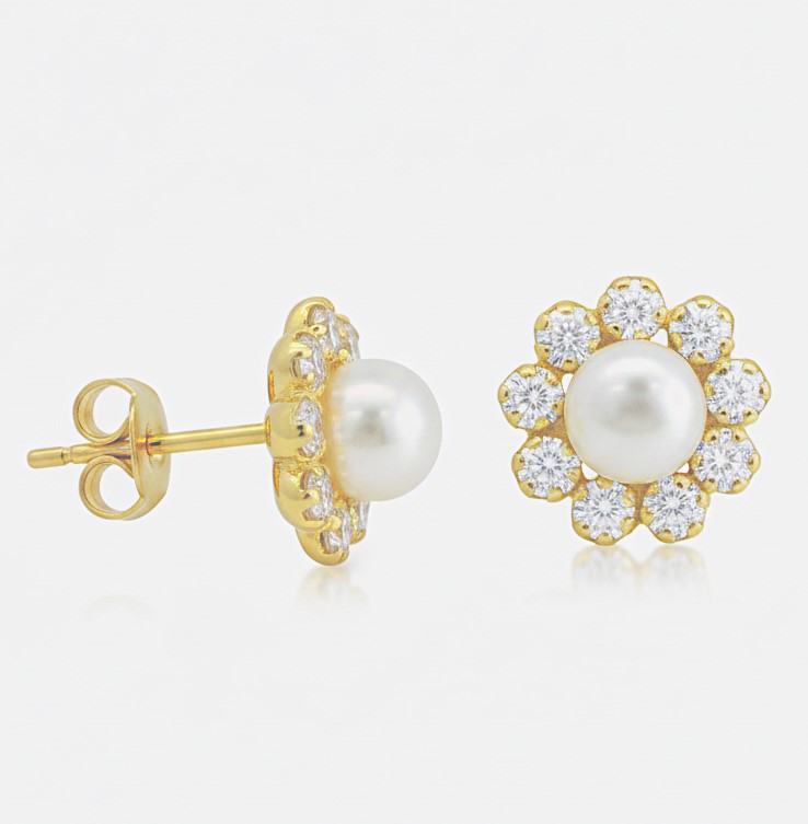 PENDIENTES COMUNION 9MM PERLA 5MM Y CIRCONITAS.PRESION