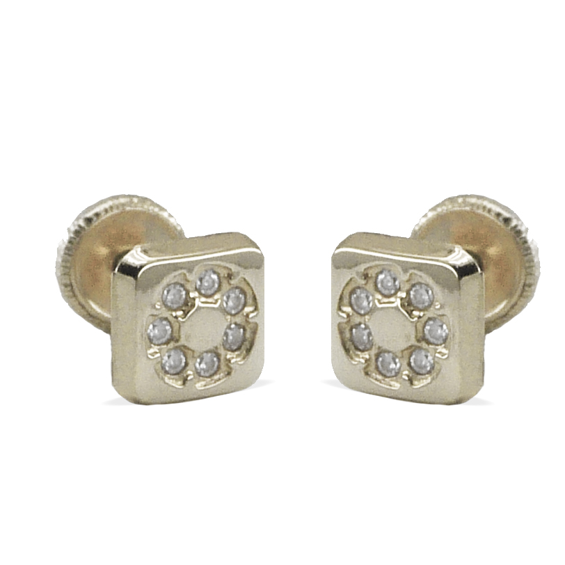 5'5MM WHITE GOLD SQUARE STUD EARRINGS WITH CZ.