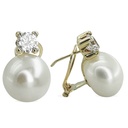 PENDIENTES GARRA 5MM Y PERLA BOTON DE 11/11'5MM.OMEGA.ORO BLANCO. Perla Cultivada