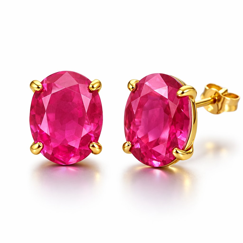 PENDIENTES OVAL 10x8MM COLOR  RUBI PRESION