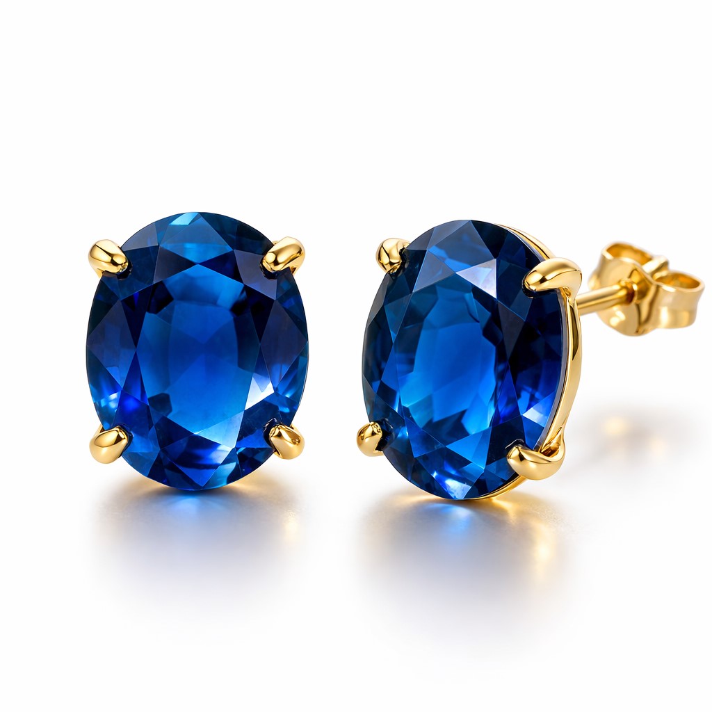 8x6MM OVAL CZ SAPPHIRE COLOR EARRINGS.