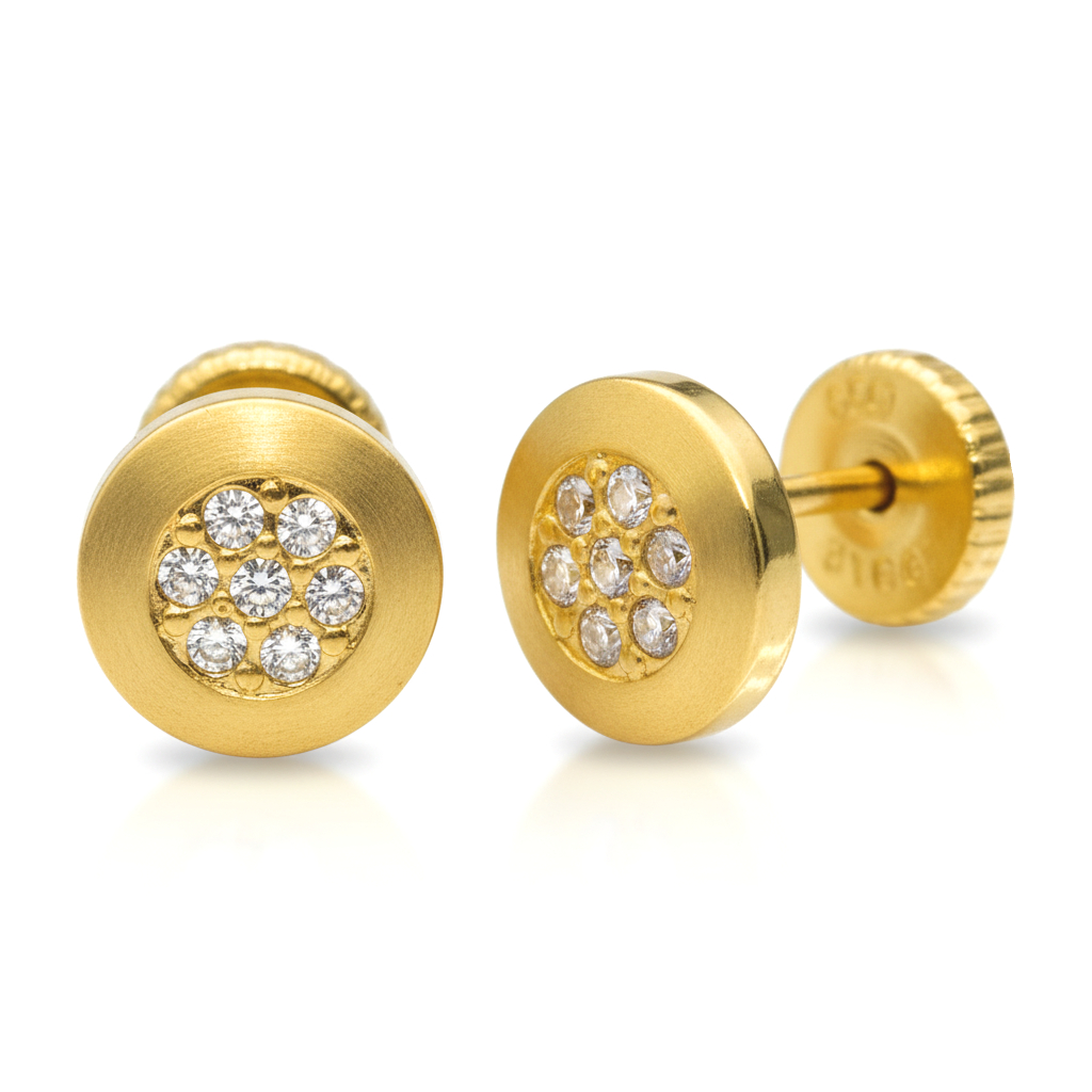 7MM ROUND STUD EARRINGS WITH CZ.SCREW BACK.