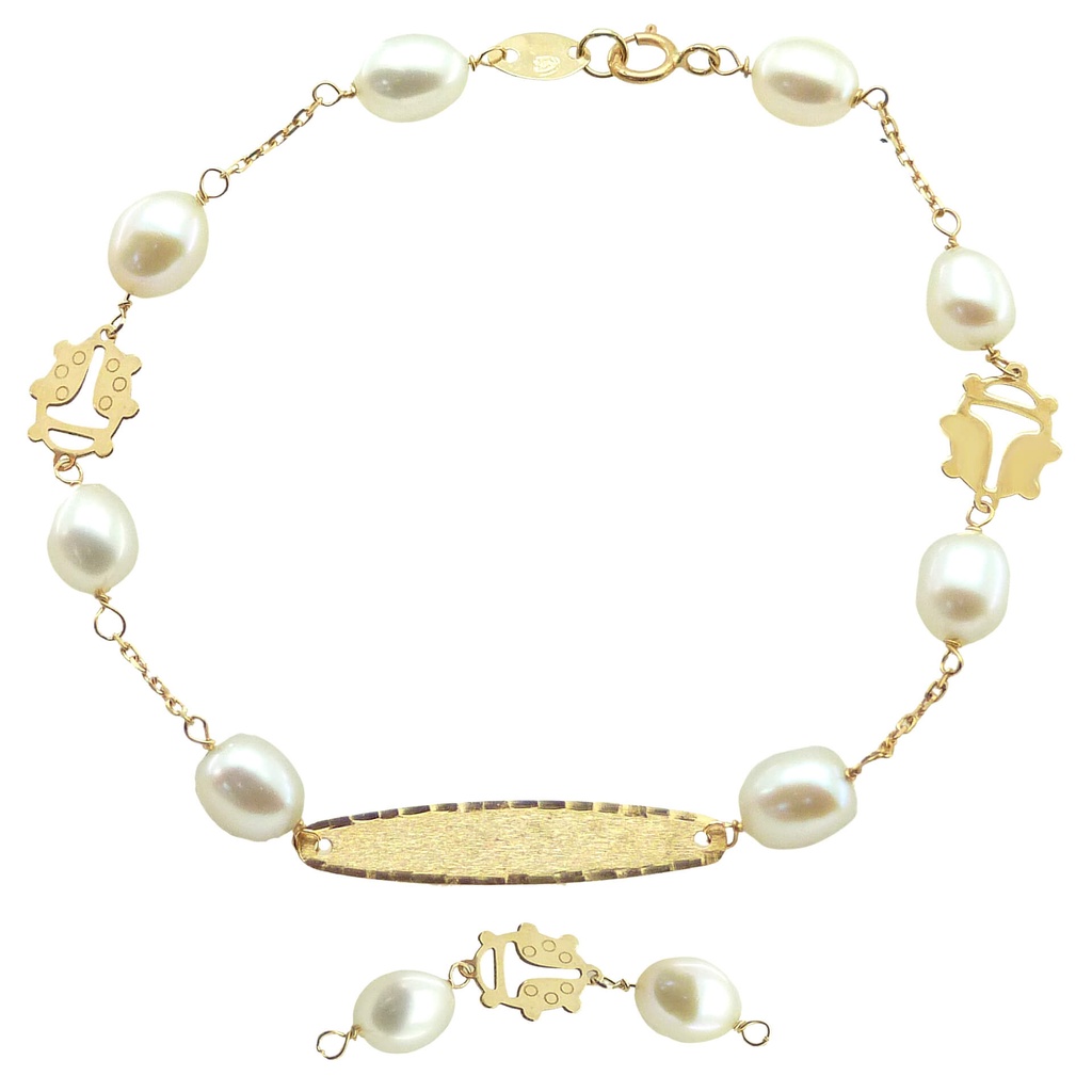 PULSERA DE COMUNION CON CHAPA.MARIQUITAS Y PERLAS. Perla Cultivada
