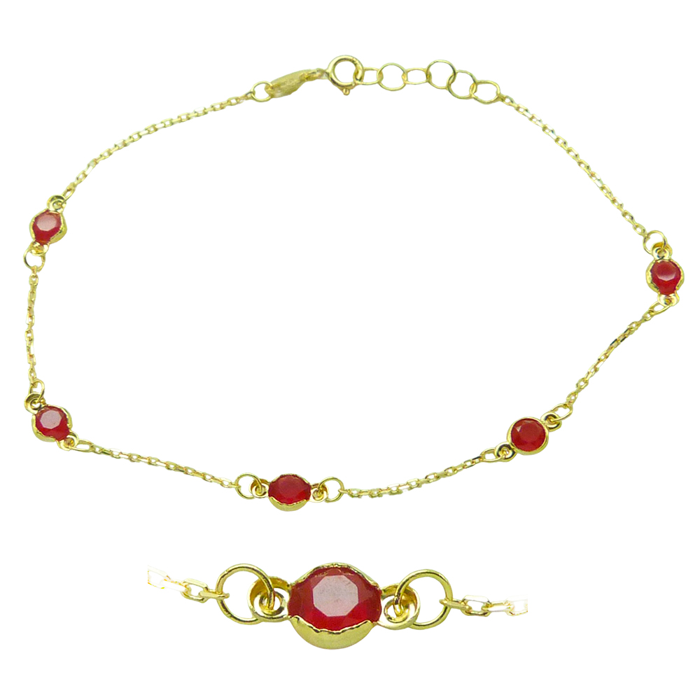 PULSERA 5 BOCELES COLOR RUBI DE 4MM.19CM.