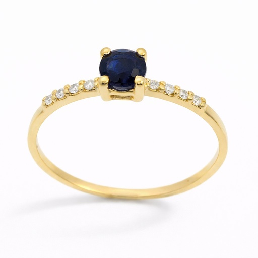 [B4155/SZ] RING WITH 4MM ROUND SAPPHIRE AND 1MM 8 DIAMONDS H-SI 0.06 CT TW