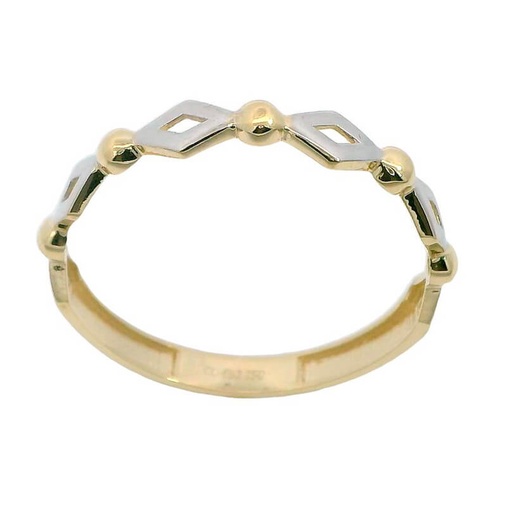 [5869] RHOMBUS AND GOLD BALLS TWO TONE RING.
