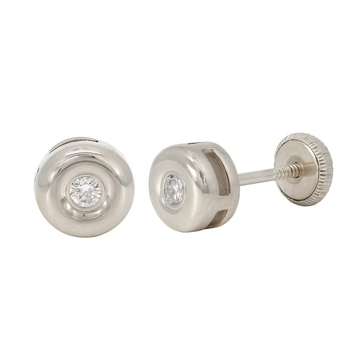 [B4128B] 6MM BEZEL SET STUD EARRINGS.2MM DIAMONDS H-SI 0.06 CT TW.