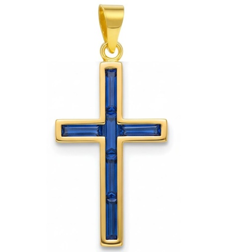 [5909Z] CROSS WITH 1'5x4MM STONES SAPPHIRE COLOR.19x10MM