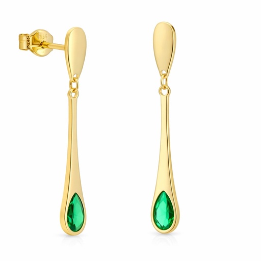 [5911E] DROP EARRINGS WITH EMERALD COLOR STONE.24MM