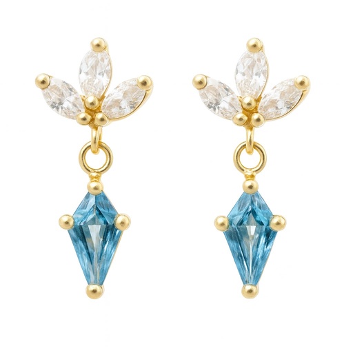 [5931A] PENDIENTES FLOR COMETA PIEDRA COLOR AGUAMARINA DE 7x4MM.11MM.